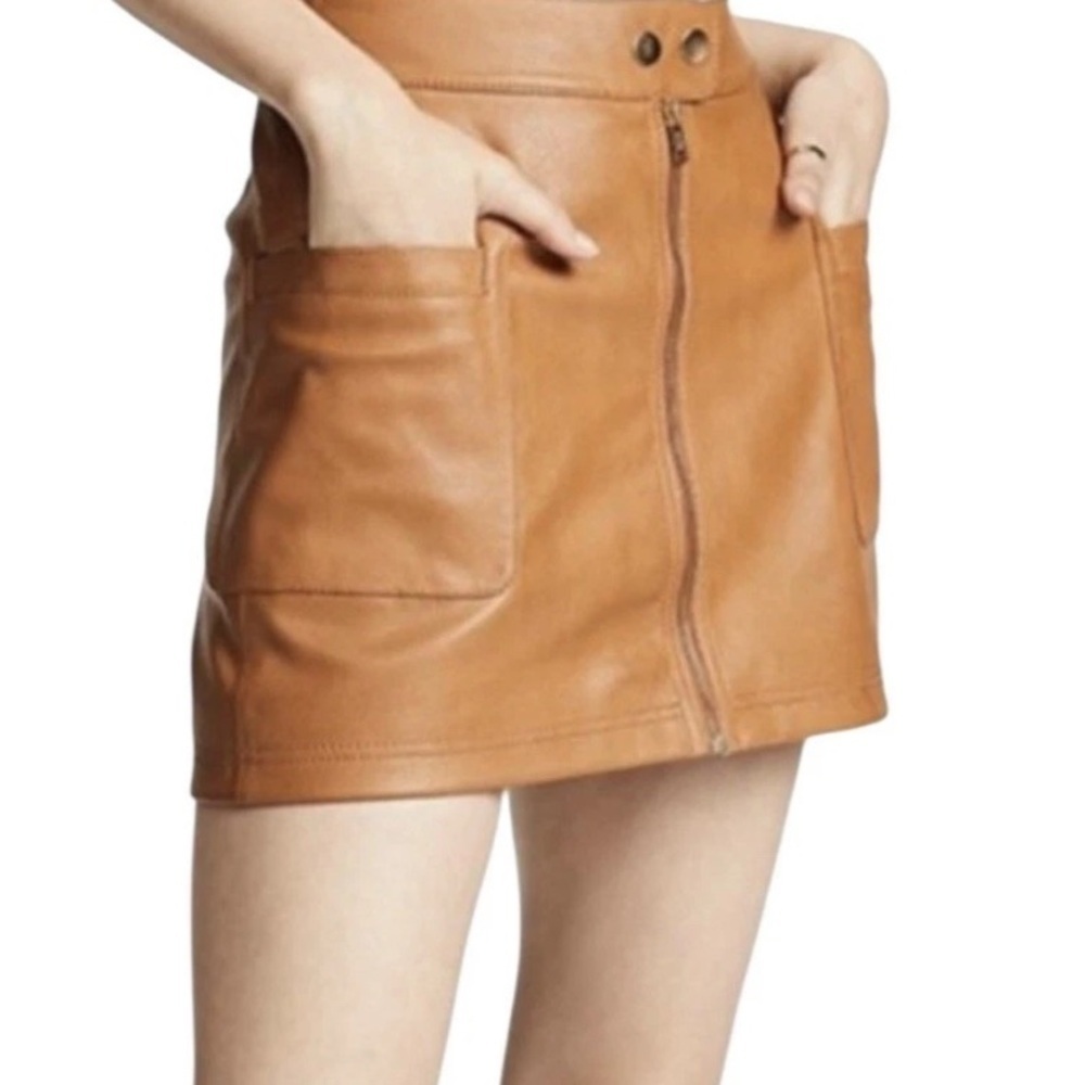 Free People Copper brown full zip A Line mini skirt size 8 Fall College Casual